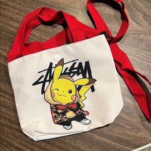Stussy x Pikachu White and Red mini shoulder Tote Bag